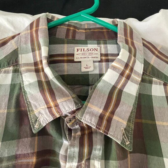 Filson Mens Large Sutter Sport Brown/Green Plaid Long Sleeve Button Down Shirt - Picture 3 of 6